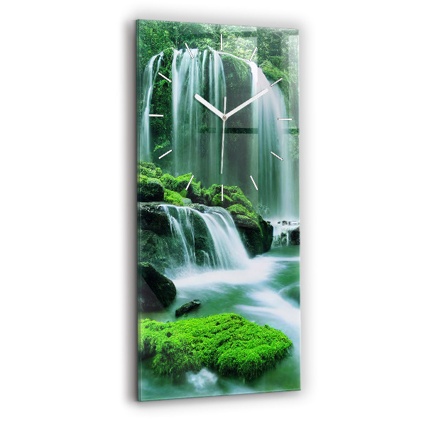 Ceas vertical de perete din sticlă decorativ Cascadă printre mușchi