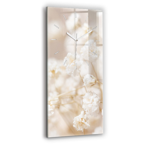 Ceas vertical de perete din sticlă decorativ Flori mici și albe