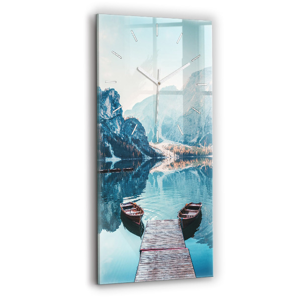 Ceas vertical de perete din sticlă decorativ Bărci pe lac