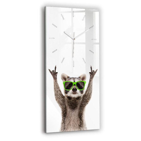Ceas vertical de perete din sticlă decorativ Raton cu ochelari
