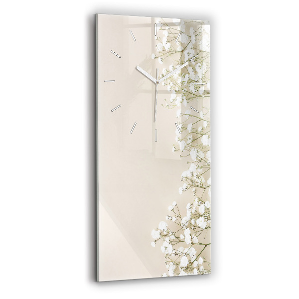 Ceas vertical de perete din sticlă decorativ Flori de gipsofilă înflorite