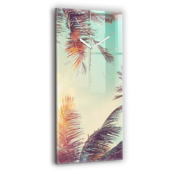 Ceas vertical de perete din sticlă decorativ Palmieri tropicali