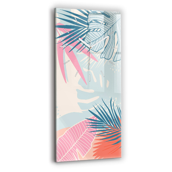 Ceas din sticlă dreptunghiular vertical decorativ Frunze pastelate – Tropice