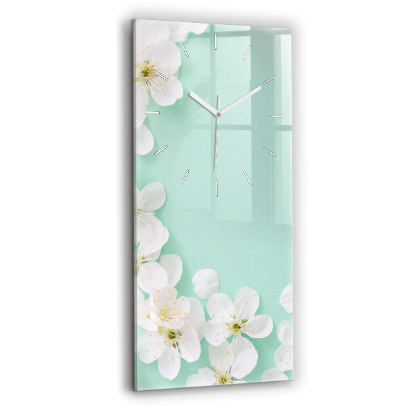 Ceas vertical de perete din sticlă decorativ Flori de măr înflorite