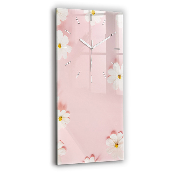 Ceas vertical de perete din sticlă decorativ Flori de margarete