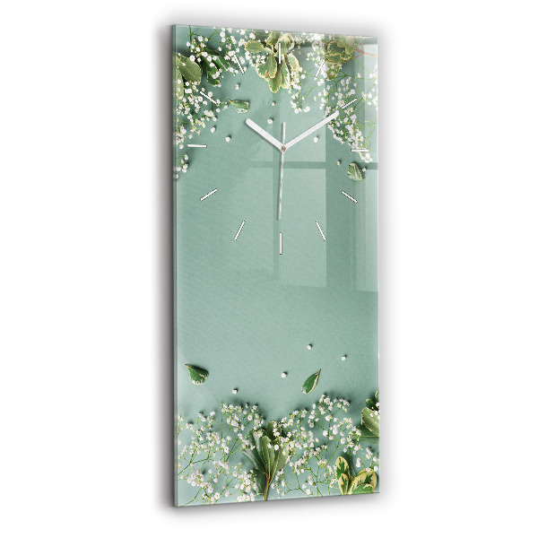 Ceas vertical de perete din sticlă decorativ Flori delicate