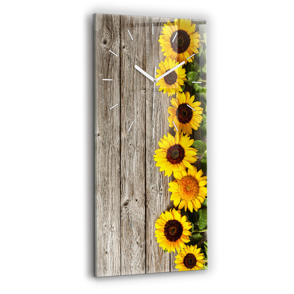 Ceas vertical de perete din sticlă decorativ Floarea-soarelui pe scânduri