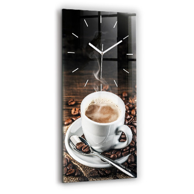 Ceas vertical de perete din sticlă decorativ Ceașcă și boabe de cafea