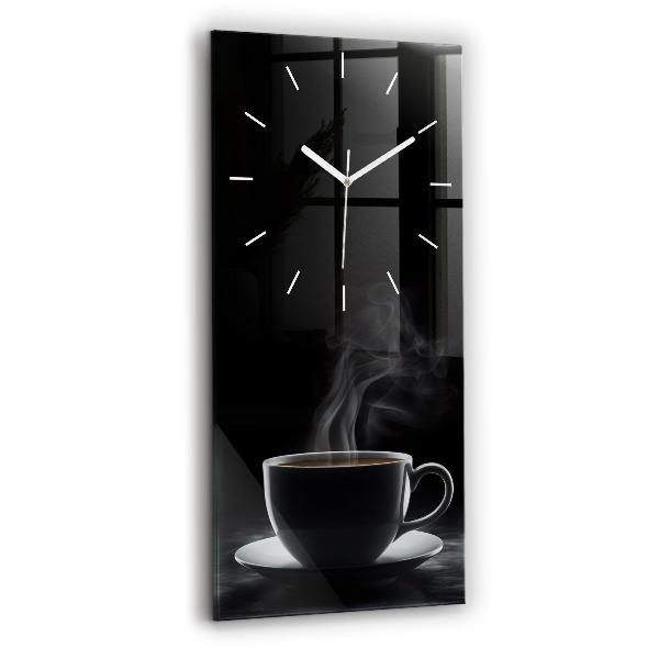 Ceas din sticlă dreptunghiular vertical decorativ O ceașcă de cafea neagră