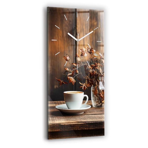 Ceas vertical de perete din sticlă decorativ O ceașcă de cafea