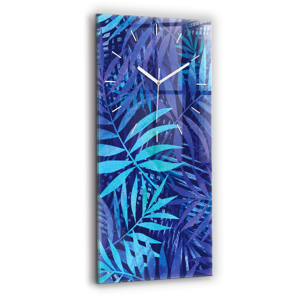 Ceas din sticlă dreptunghiular vertical decorativ Frunze albastre