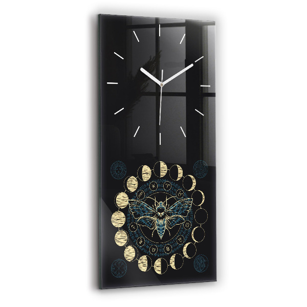 Ceas vertical de perete din sticlă decorativ Fazele Lunii și Insectele