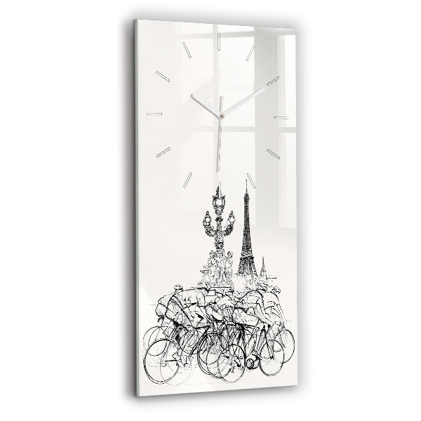 Ceas vertical de perete din sticlă decorativ Desenul cursei de ciclism