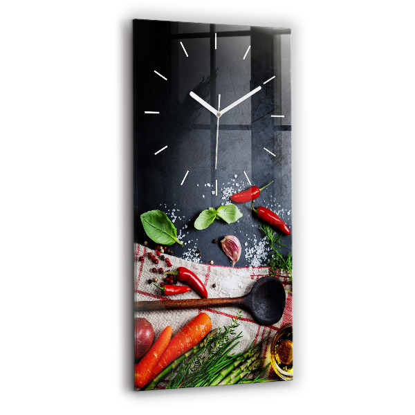 Ceas vertical de perete din sticlă decorativ Legume