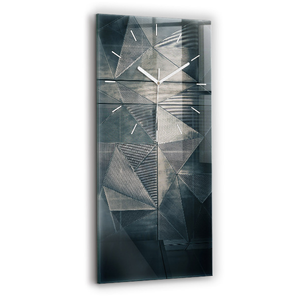 Ceas din sticlă dreptunghiular vertical decorativ Triunghiuri abstracte metalice