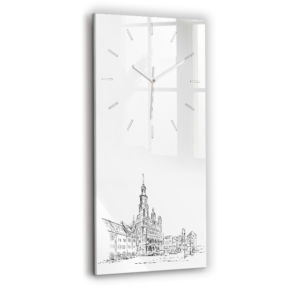 Ceas vertical de perete din sticlă decorativ Schiță a orașului vechi Poznań