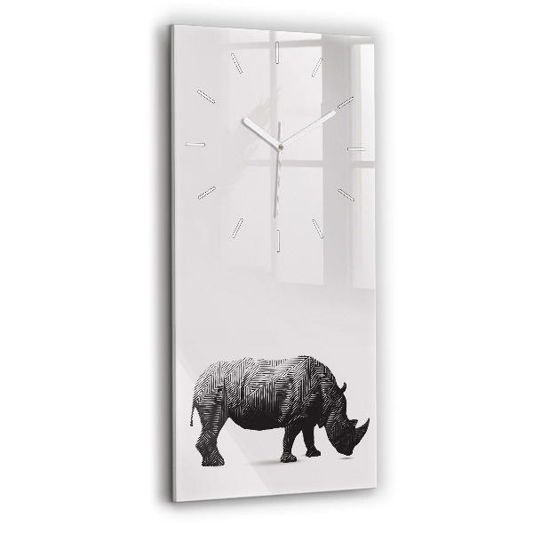 Ceas vertical de perete din sticlă decorativ Artă liniară cu rinocer