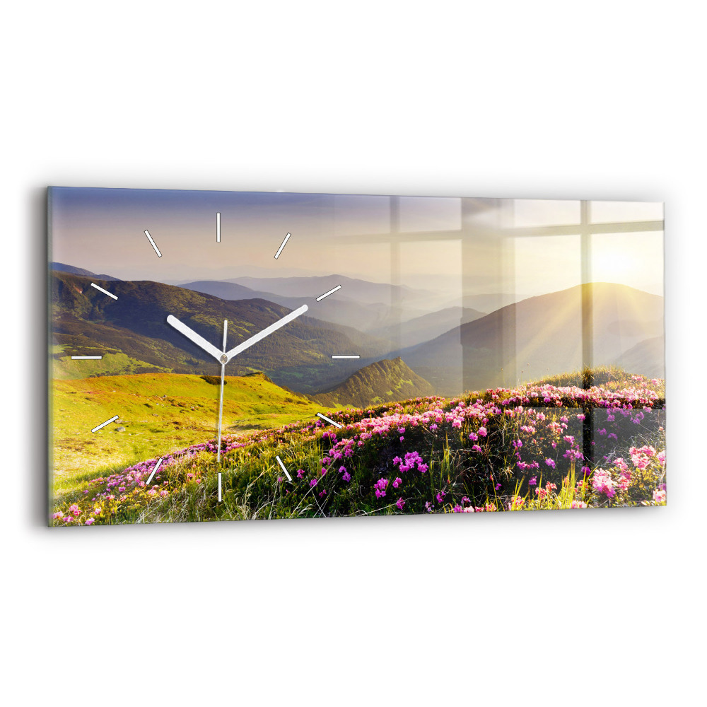 Ceas orizontale de perete din sticlă la modă Peisaj montan