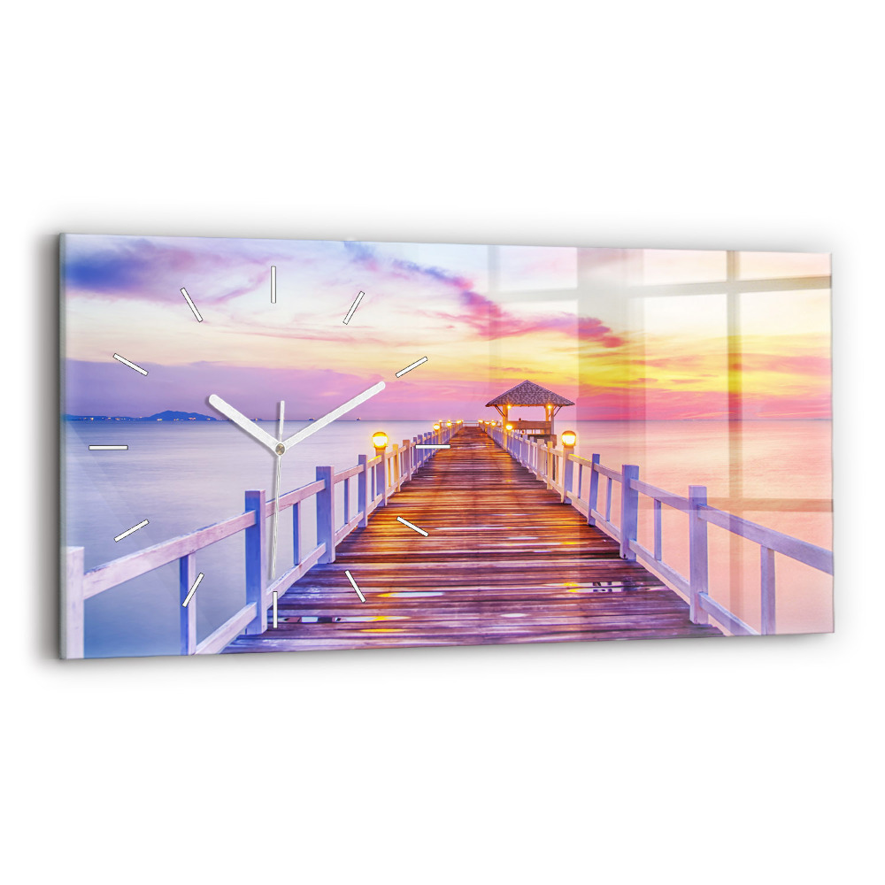 Ceas orizontale de perete din sticlă la modă Podul din port seara