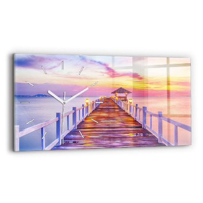 Ceas orizontale de perete din sticlă la modă Podul din port seara