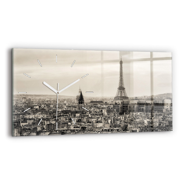 Ceas orizontale de perete din sticlă la modă Panoramă peisagistică a Parisului
