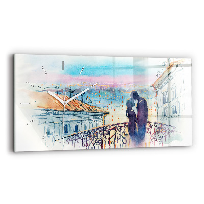 Ceas orizontale de perete din sticlă la modă Oameni în acuarelă