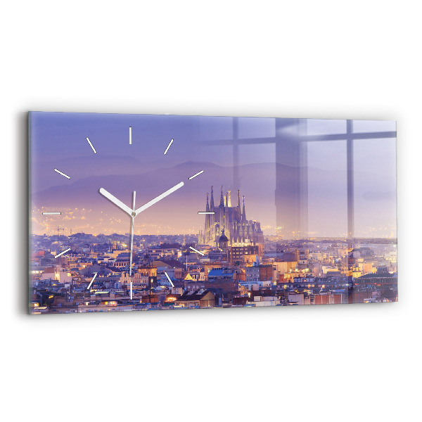 Ceas perete din sticlă orizontale la modă Vedere a Barcelonei