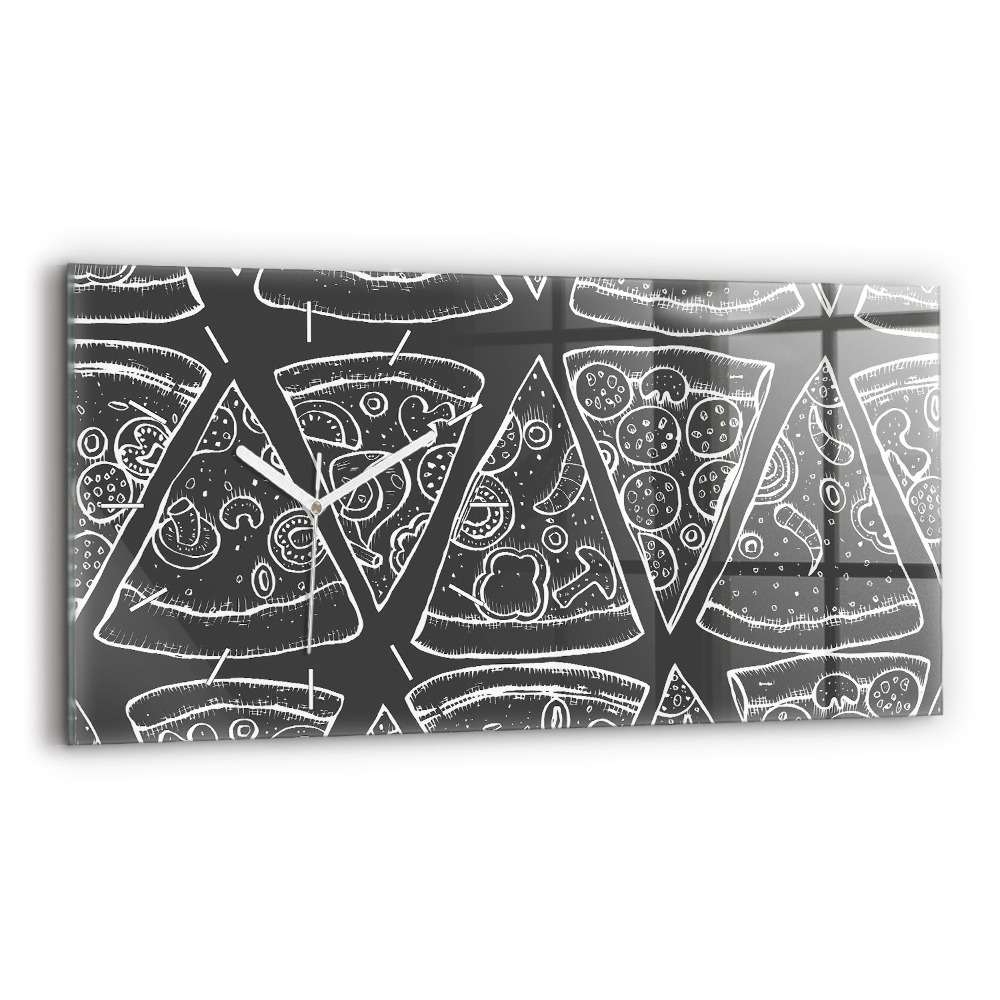 Ceas orizontale de perete din sticlă la modă Pizza pictată