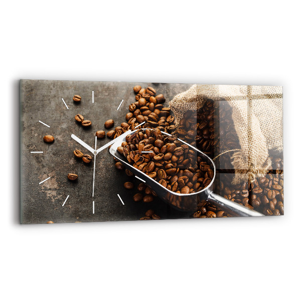 Ceas orizontale de perete din sticlă la modă O pungă de boabe de cafea