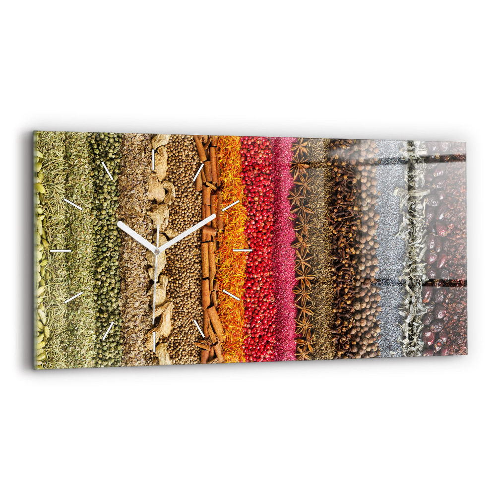 Ceas orizontale de perete din sticlă la modă Rânduri de condimente