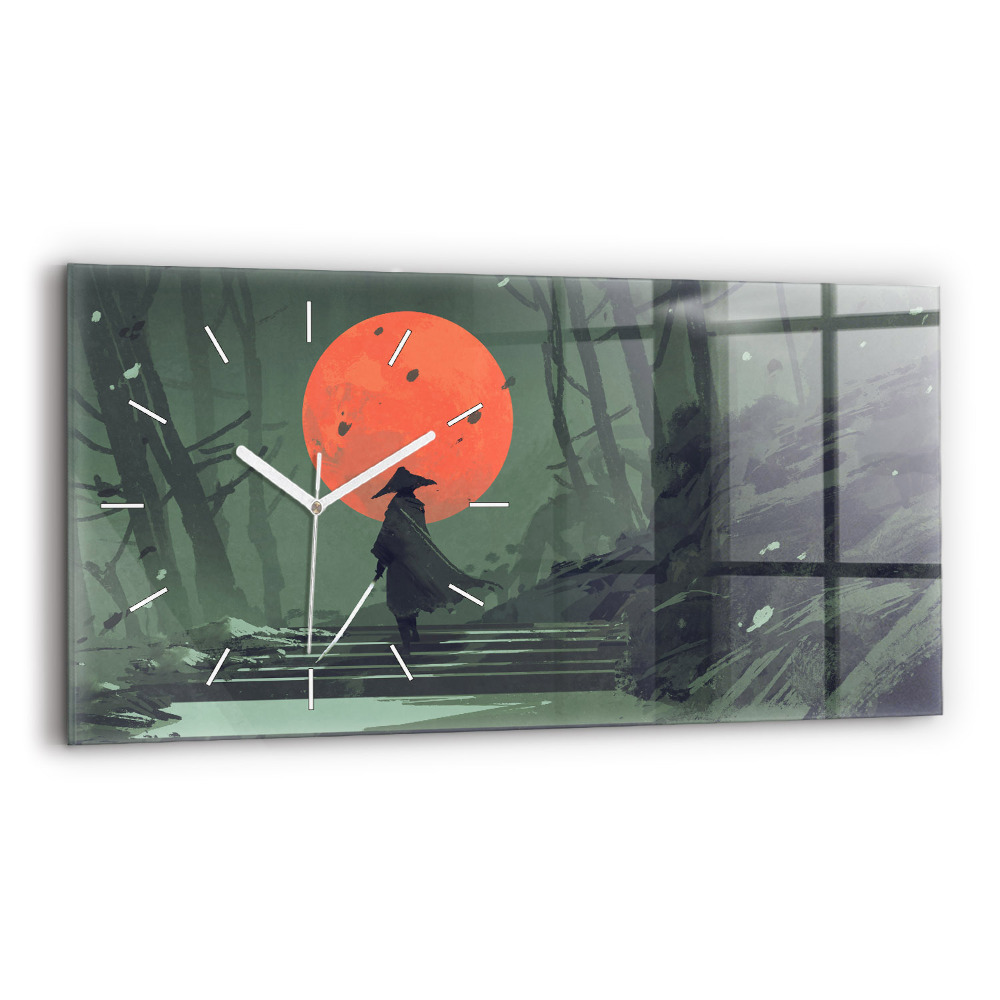 Ceas orizontale de perete din sticlă la modă Samurai în pădure