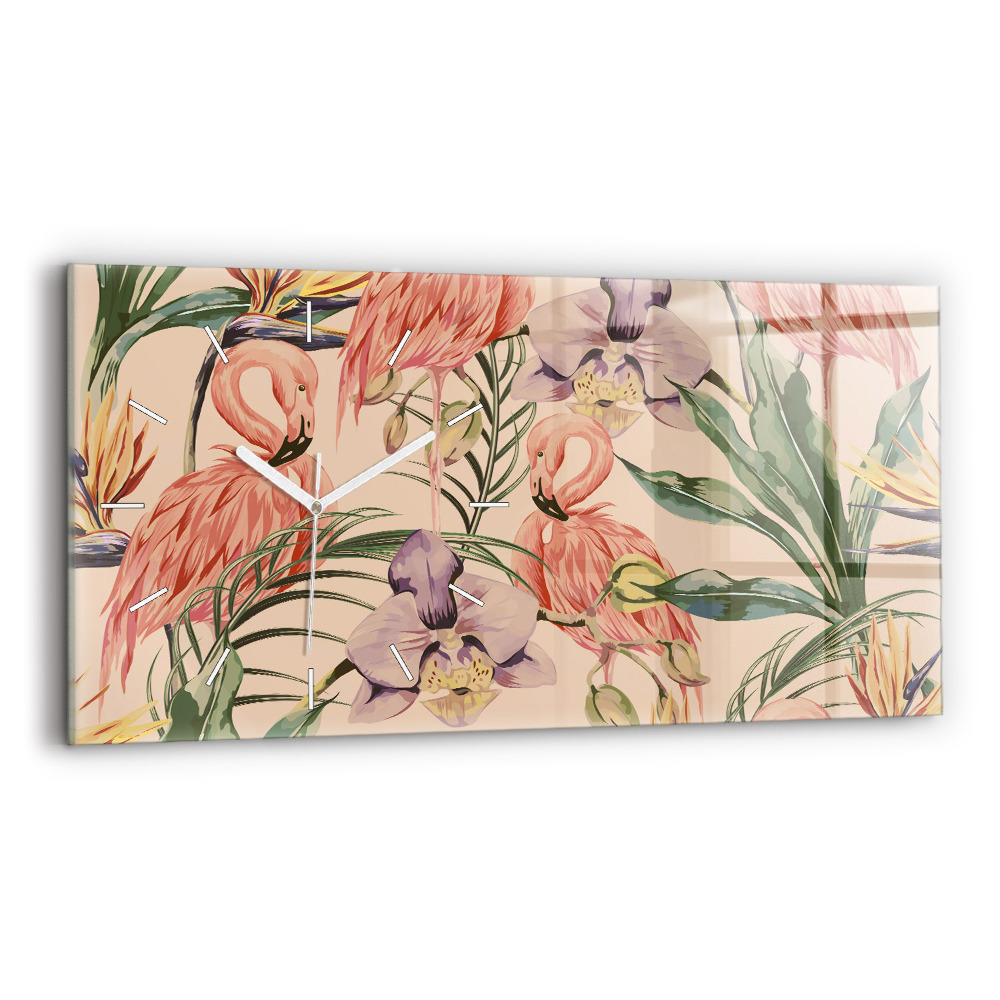 Ceas perete din sticlă orizontale la modă frunze de palmier tropical