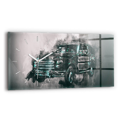 Ceas perete din sticlă orizontale la modă Mașină veche de școală