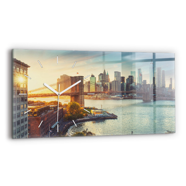 Ceas perete din sticlă orizontale la modă New York Manhattan