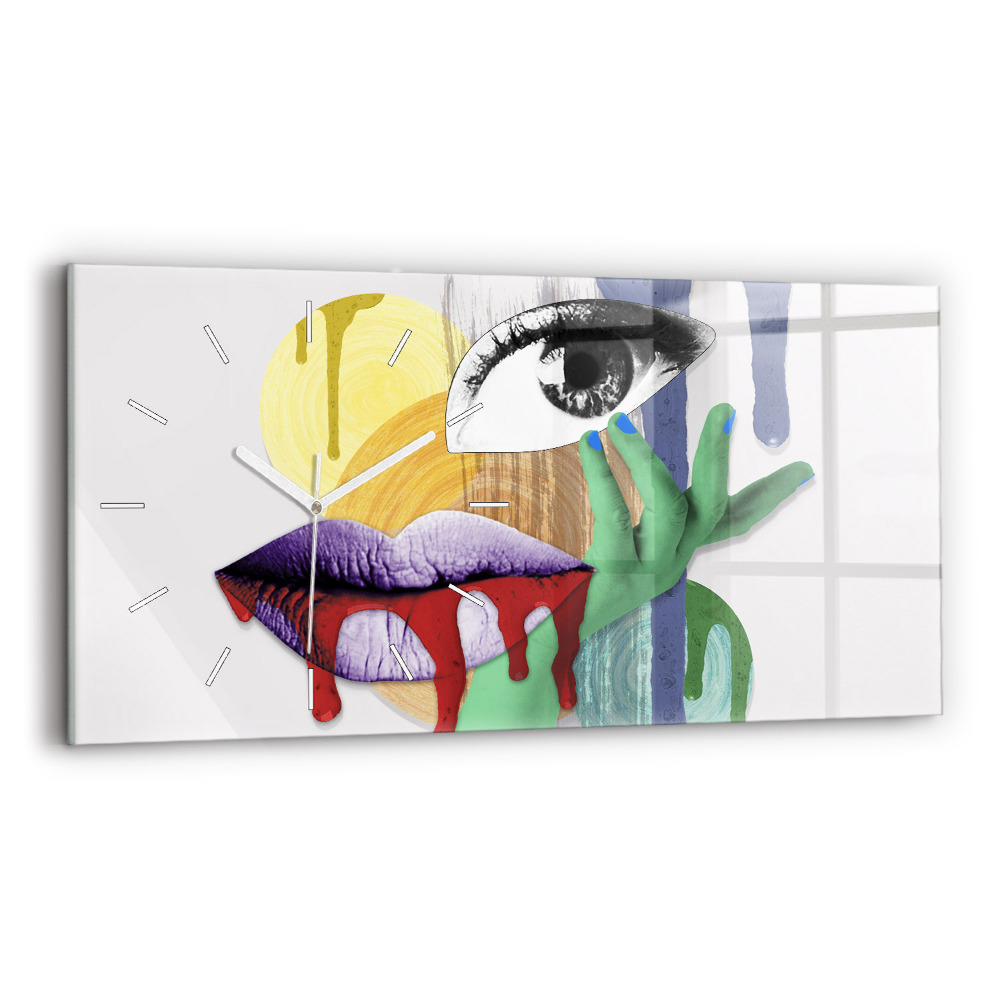 Ceas orizontale de perete din sticlă la modă Colaj suprarealist