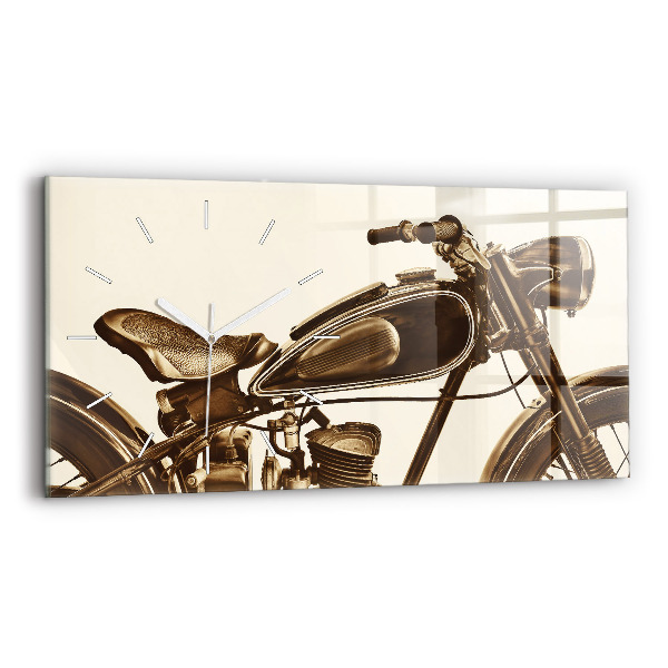 Ceas orizontale de perete din sticlă la modă Motocicletă de epocă Sepia