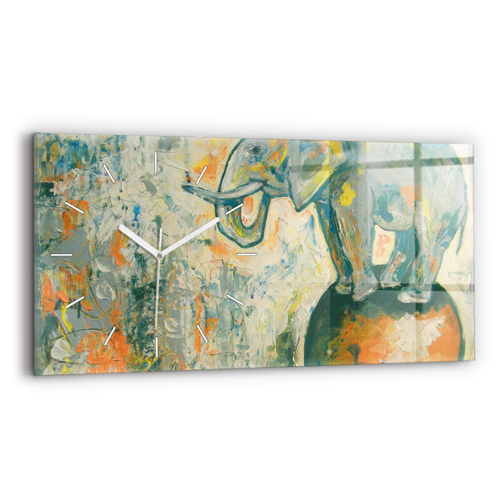 Ceas perete din sticlă orizontale la modă Postura elefantului pictat