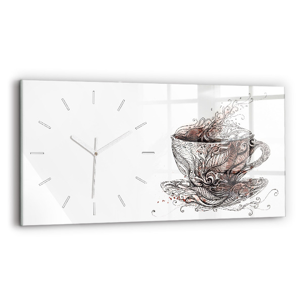 Ceas orizontale de perete din sticlă la modă Ceașcă de cafea