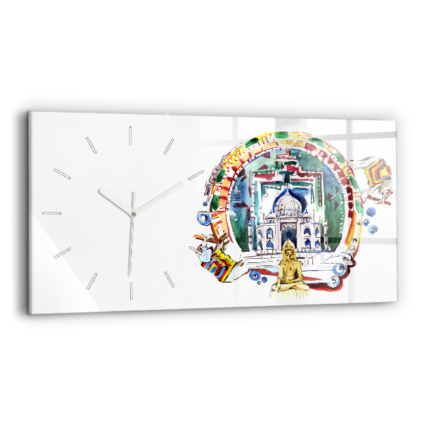 Ceas orizontale de perete din sticlă la modă Pictură de Buddha în templu