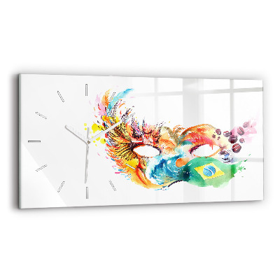 Ceas orizontale de perete din sticlă la modă Cultură - Drapelul Brazilian