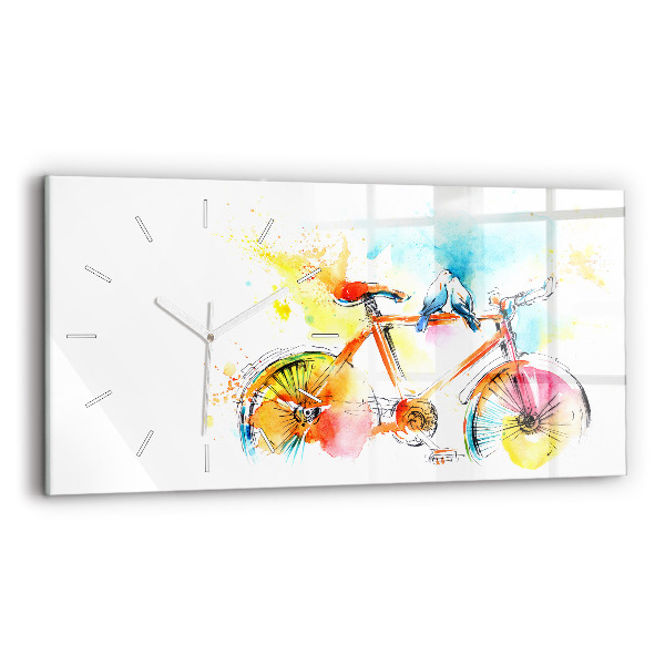 Ceas perete din sticlă orizontale la modă Bicicletă pictată