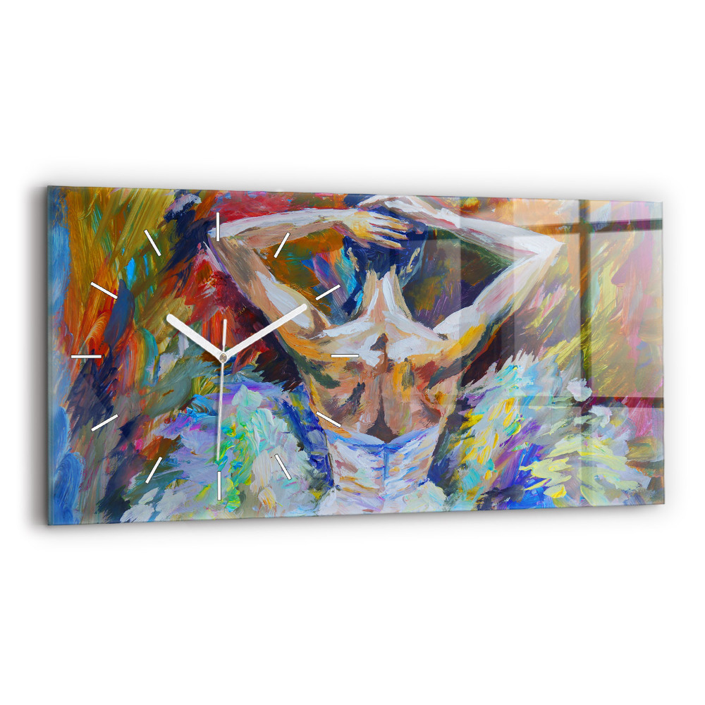 Ceas orizontale de perete din sticlă la modă Balerina pictată