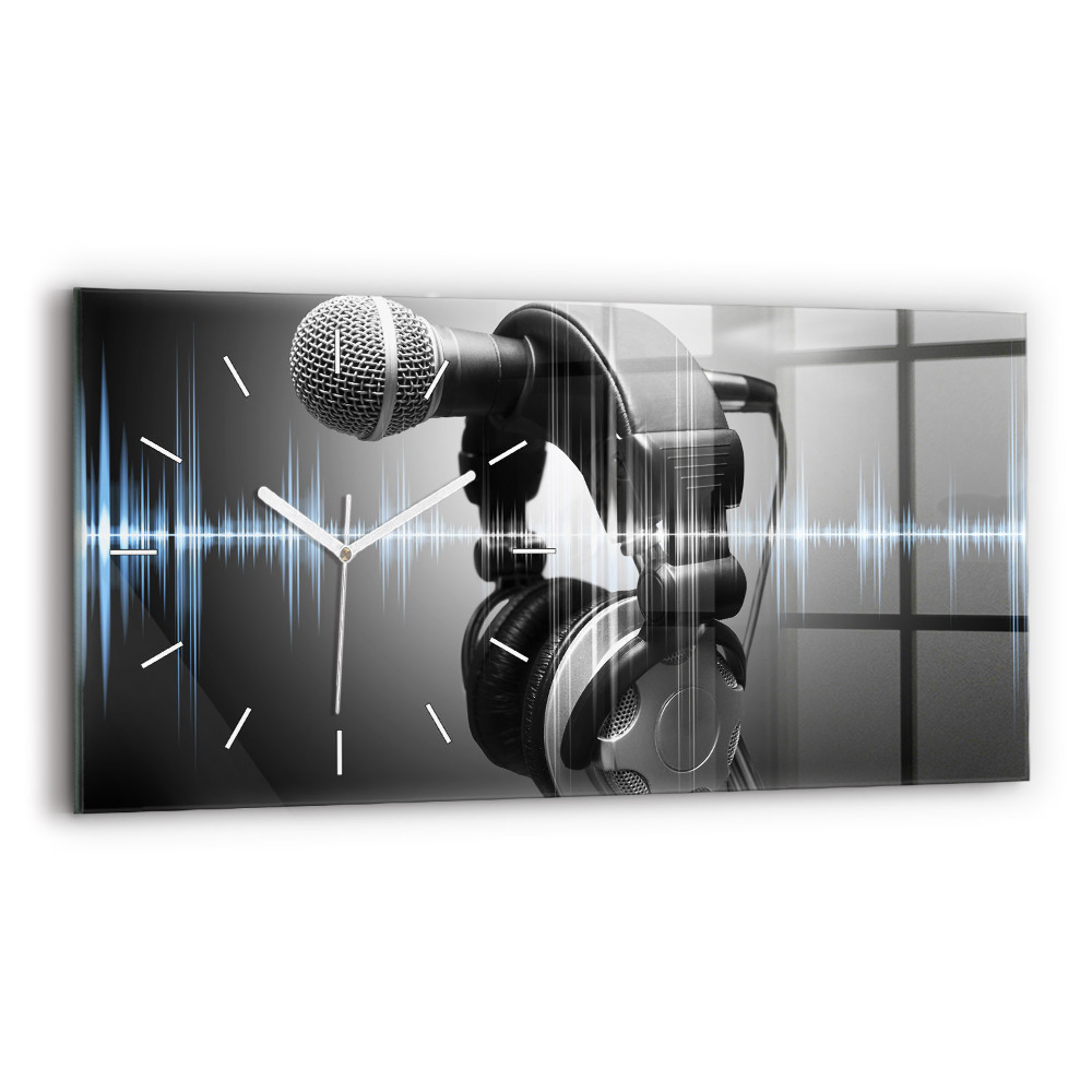 Ceas orizontale de perete din sticlă la modă Microfon și căști