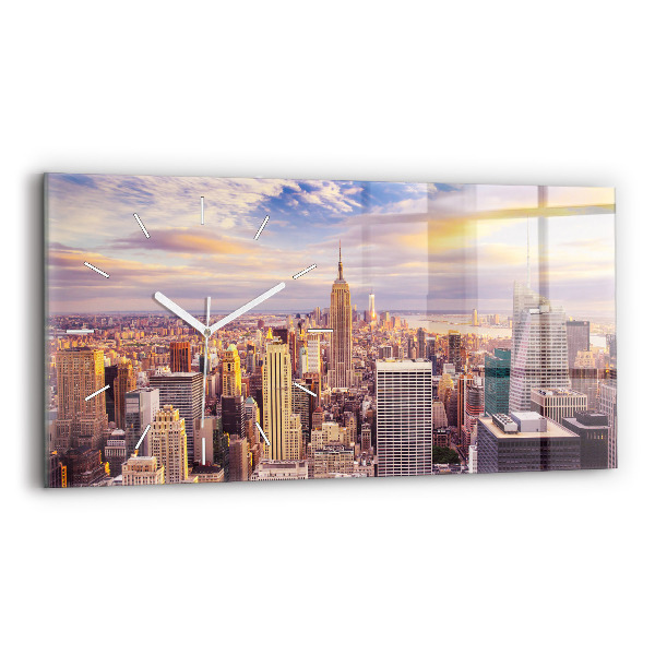 Ceas perete din sticlă orizontale la modă Apus de soare în New York