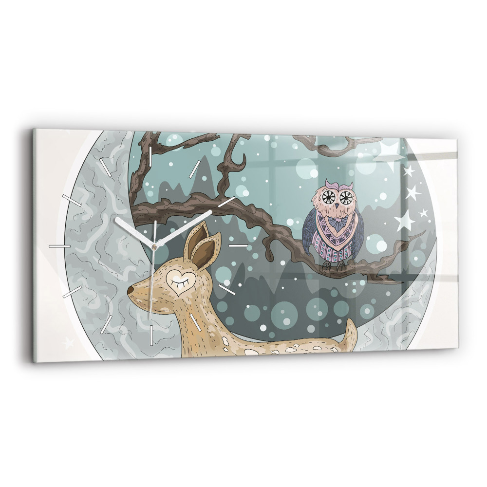Ceas orizontale de perete din sticlă la modă Animale nocturne Lună