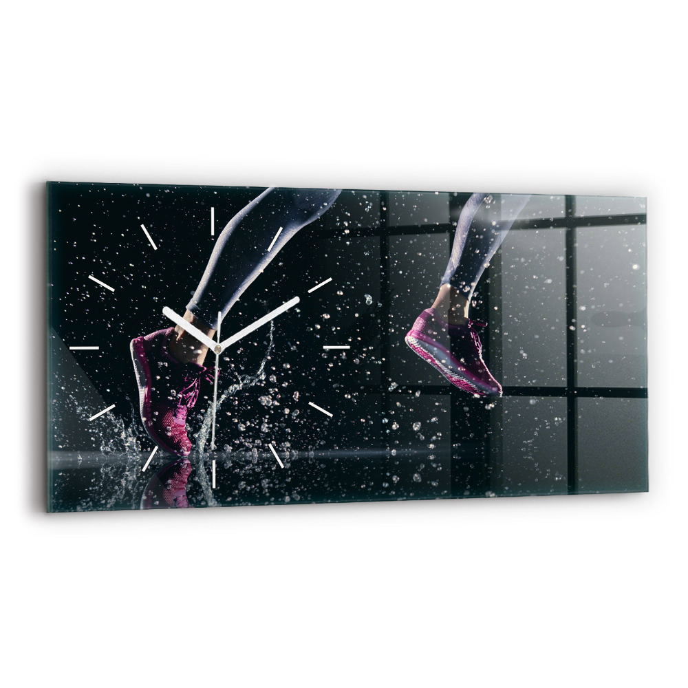 Ceas orizontale de perete din sticlă la modă Stil de viață sănătos și alergare