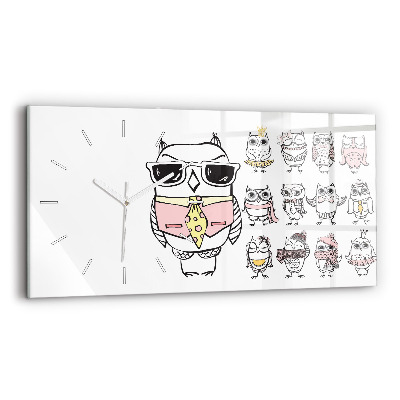 Ceas orizontale de perete din sticlă la modă Poster bufniță vintage