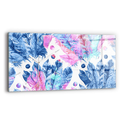 Ceas orizontale de perete din sticlă la modă Pene colorate