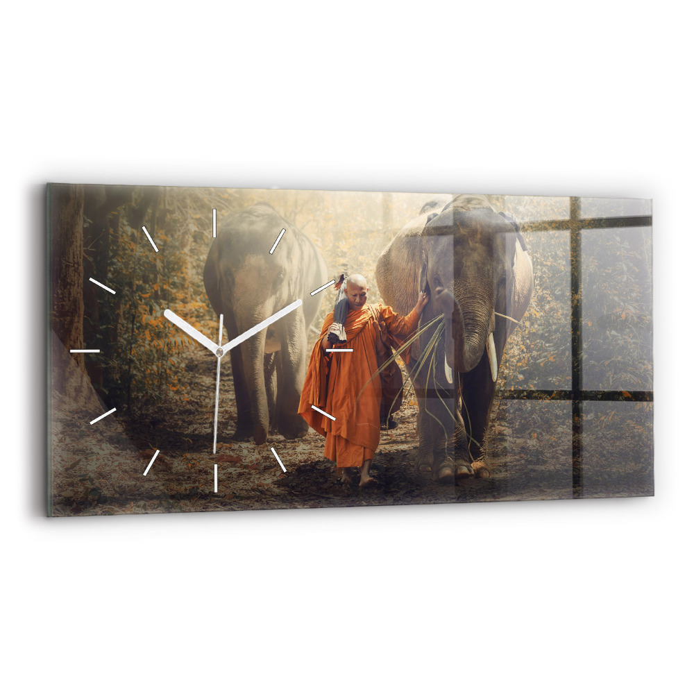 Ceas orizontale de perete din sticlă la modă Călugăr conducând elefanți