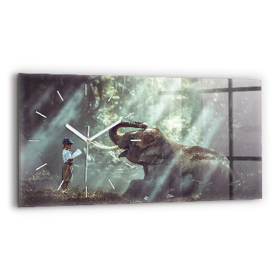 Ceas orizontale de perete din sticlă la modă Un băiat citește o carte